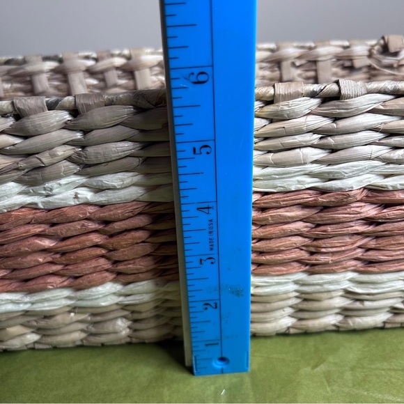 Tan and cream and terracotta color Woven Basket with Handles - Picture 5 of 6